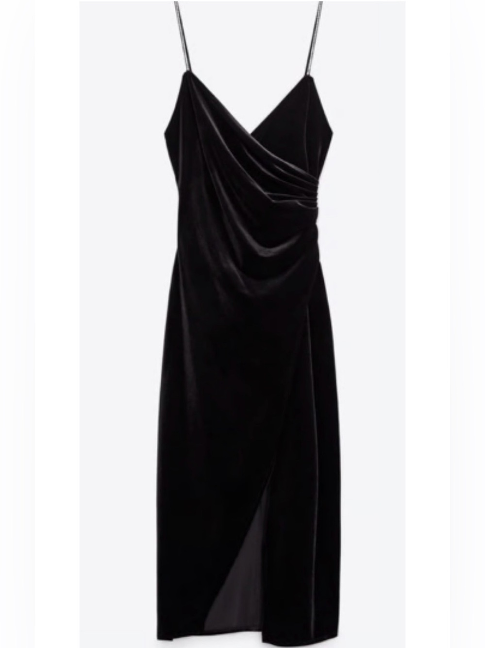 Zara Black Velvet Draped Strapless Slip Dress with  Rhinestones